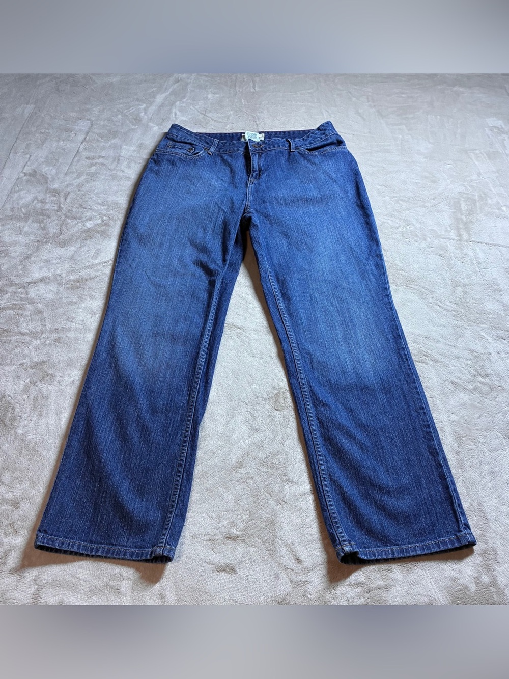L.L.Bean Favorite Fit Straight Leg Jeans Dark Wash Denim Women's 14 Reg Stretch